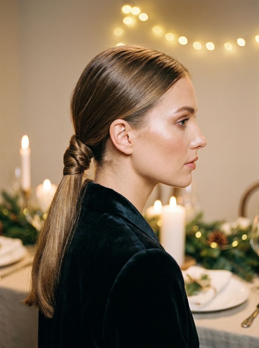 Niedriger Pferdeschwanz mit gedrehter Basis - Weihnachtsfrisuren